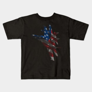 US Military Fighter Attack Jets with American Flag Overlay Kids T-Shirt